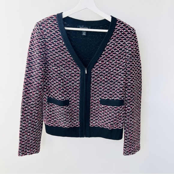 St. John textured Knit jacket, black/red, Size M E26 - Picture 2 of 11